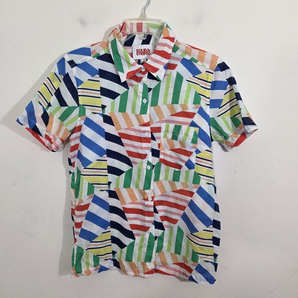 Solid & Striped Button Up Blouse Top Patchwork Co… - image 2